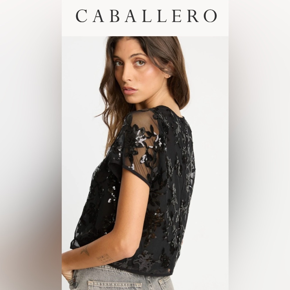 Caballero Carmen Top in Black Sequin Lace